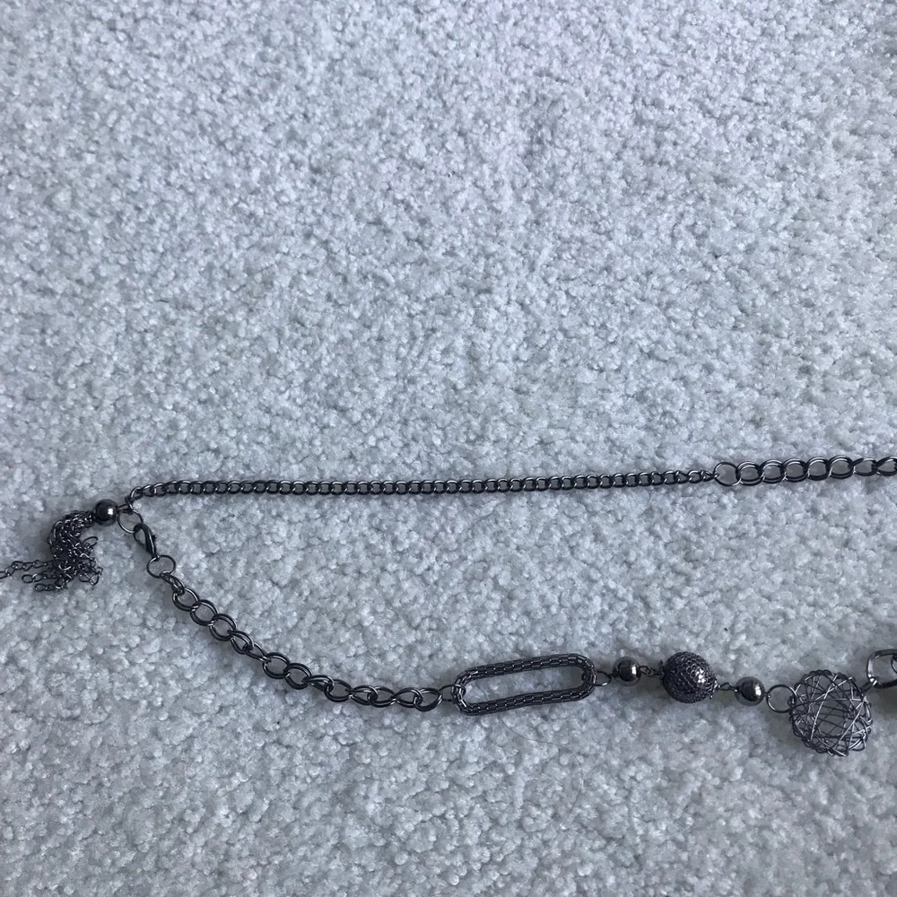 Like New! Vintage-Inspired Black Metal Chain Belt with Pendant Accents